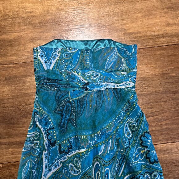 Dress- Silk turquoise paisley strapless - Picture 7 of 8
